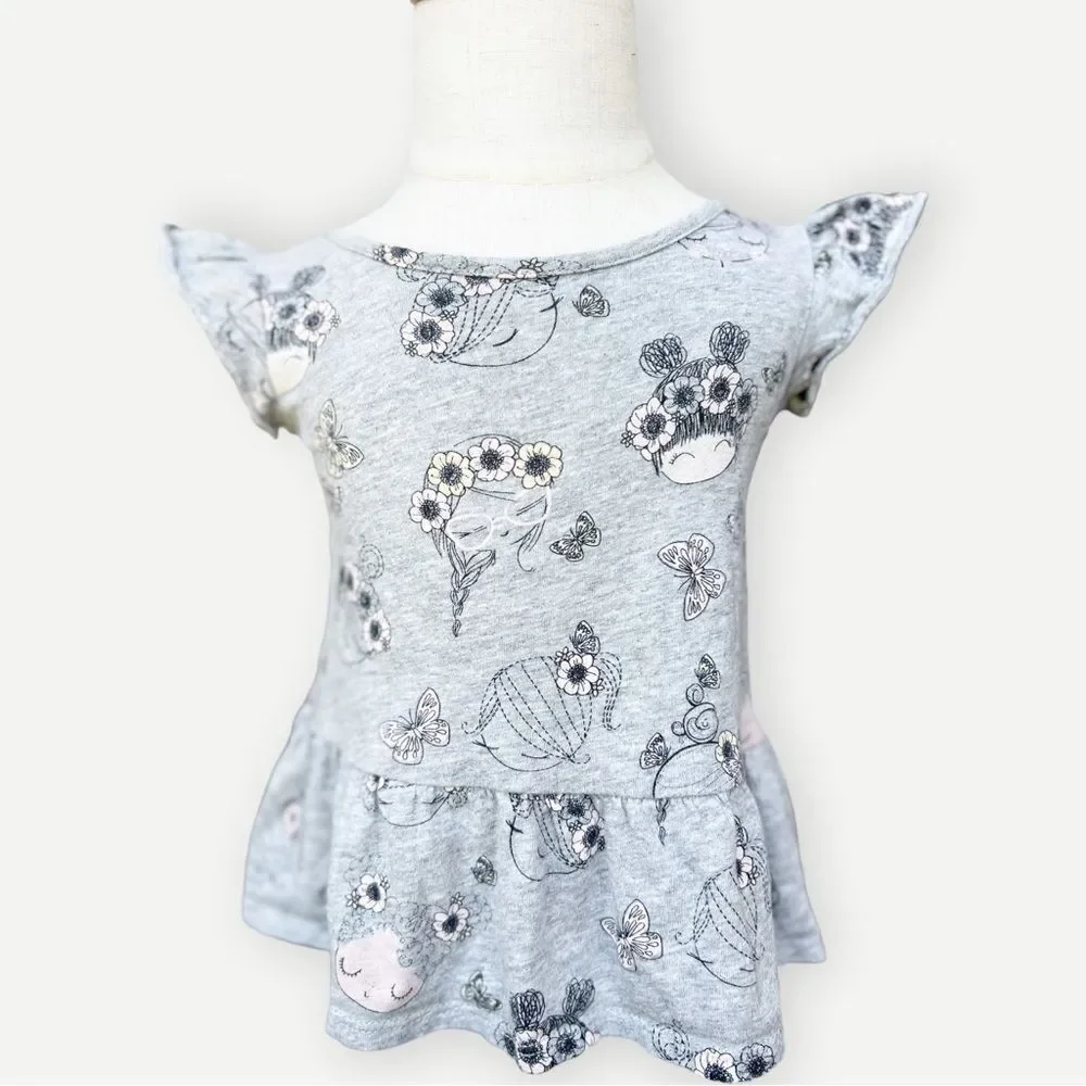 Baby Gap Girls Toddler Kids Flutter Sleeve Peplum Hem Top. Tee. 12-18 Months.